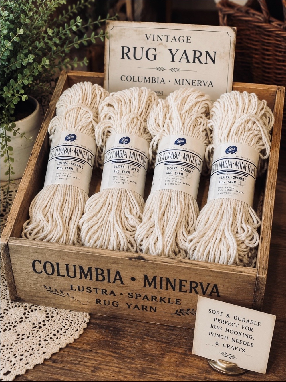 4 NWT Vintage Columbia-Minerva Skeins Yarn. Ivory | Wool Rayon | Neutral | Craft
